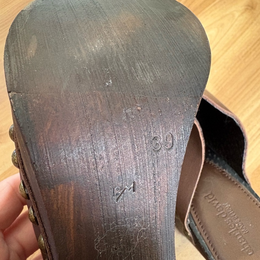 Charles David Brown Leather Platform Clogs with Studs - Picture 10 of 12